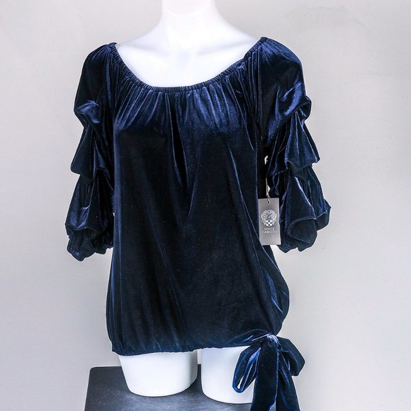 NWT Classic Navy Off-Shoulder Puff-Sleeve Top - M - Picture 3 of 6